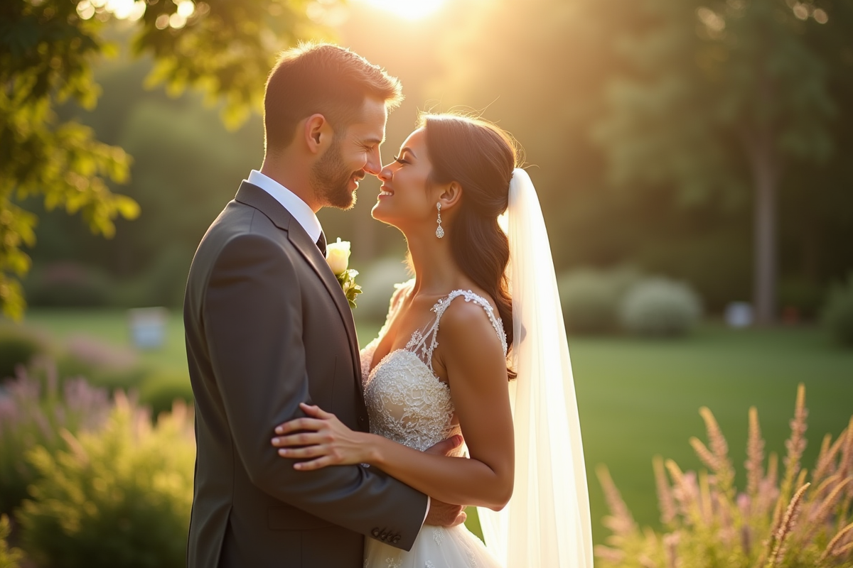 Couple élégant célébrant 22 ans de mariage en extérieur