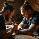 Artiste Maori appliquant un tatouage tā moko dans un studio ensoleille