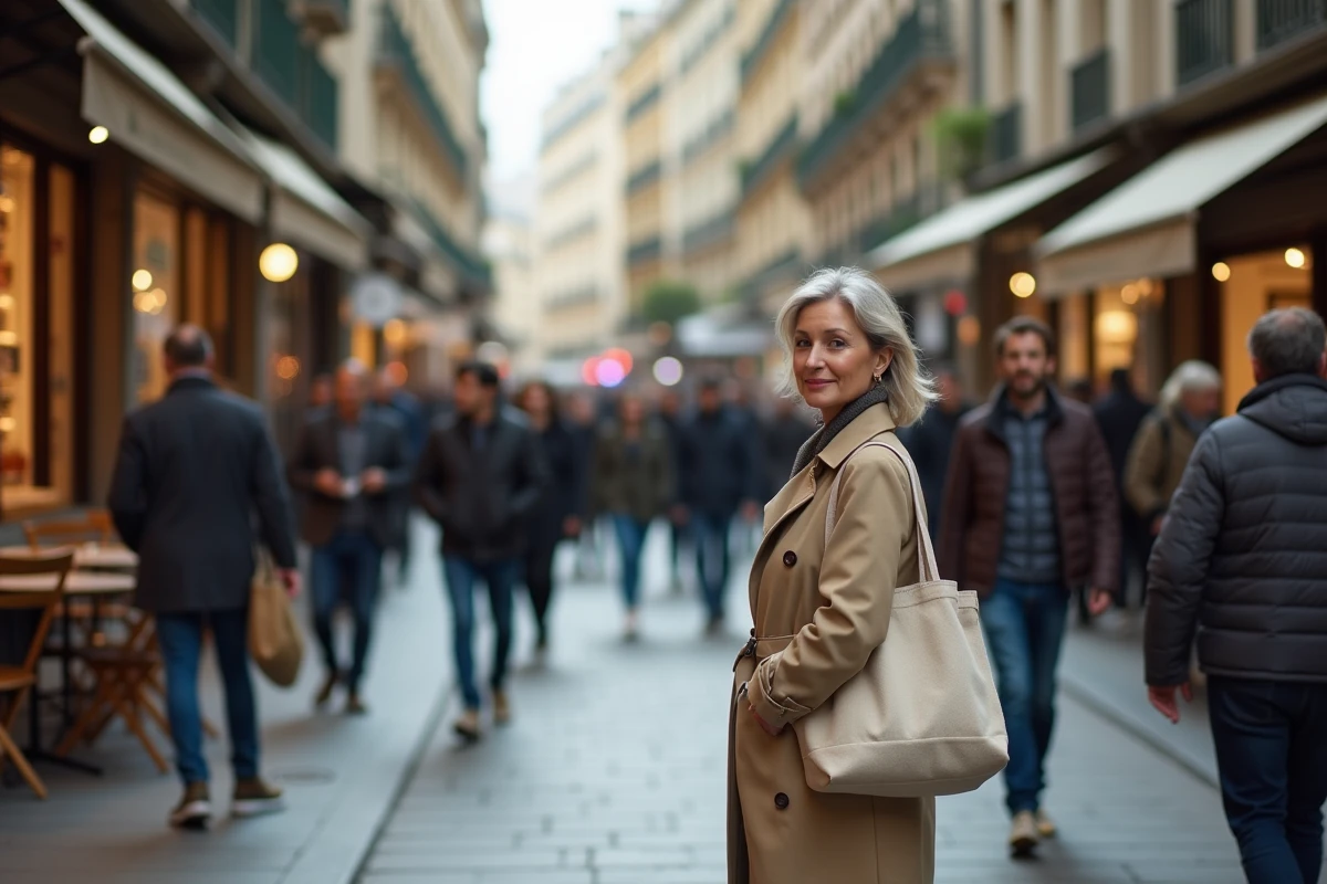 Boulevard animé d'une grande ville française avec une forte densité de piétons et de commerces en centre-ville
