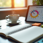 Bureau moderne avec carnet et tablette pour gestion du temps