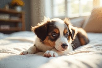 Chiot australian shepherd blanc sur une couverture