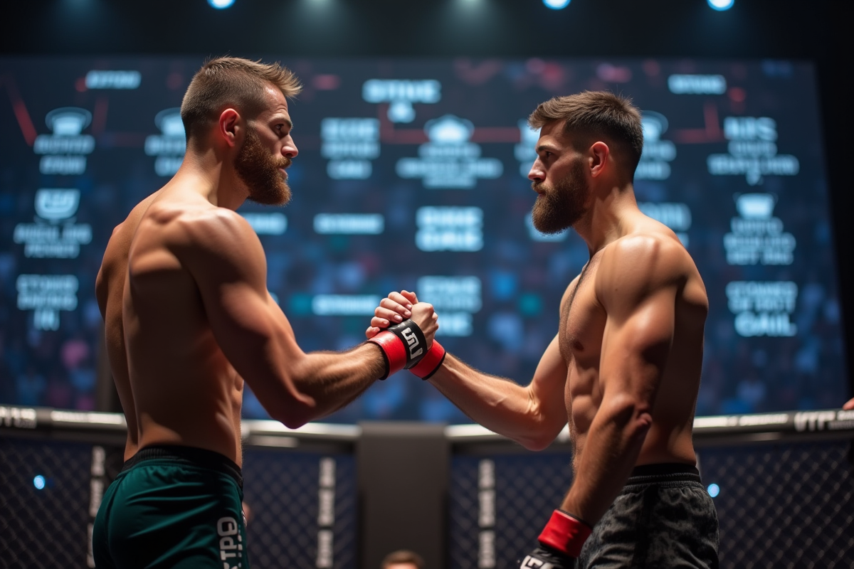 Deux combattants MMA se serrant la main lors d'une conférence