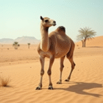 Dromedaire dans le desert aride en plein jour