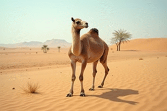 Dromedaire dans le desert aride en plein jour