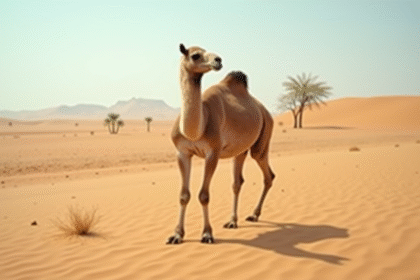Dromedaire dans le desert aride en plein jour