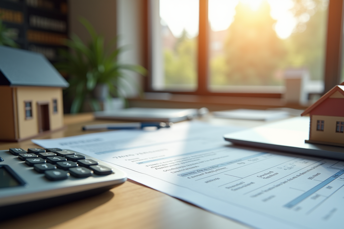 Espace de travail moderne avec documents financiers et calculatrice