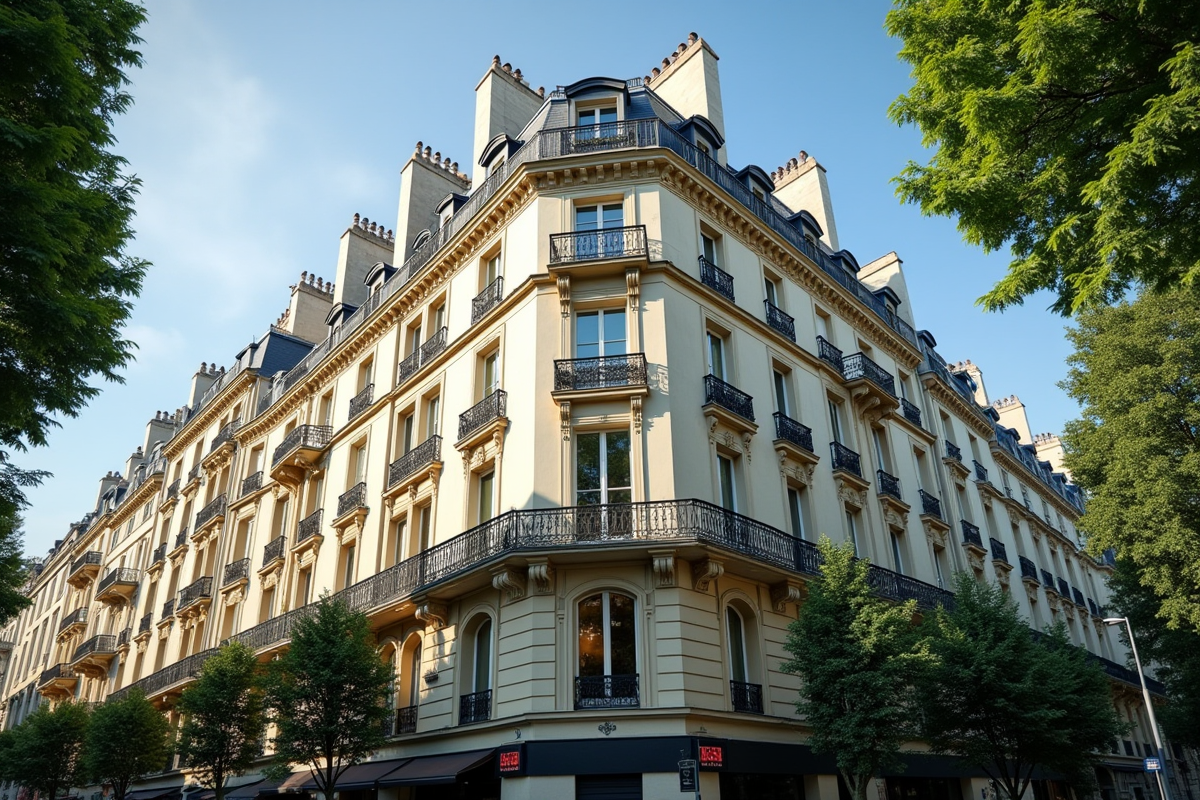Façade d un immeuble parisien avec balcon et verdure