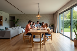 Famille de cinq dans une maison moderne T5 en France