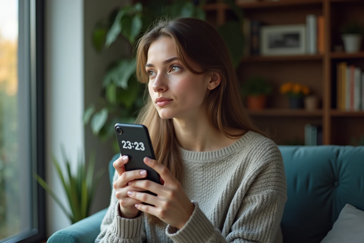 Femme seule regardant son téléphone avec l