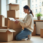 Femme organisée avec cartons dans un appartement à Rennes