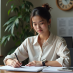 Jeune femme organisée au bureau avec planner et tablette