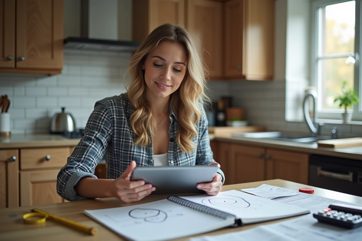 Jeune femme utilisant une tablette pour planifier des travaux