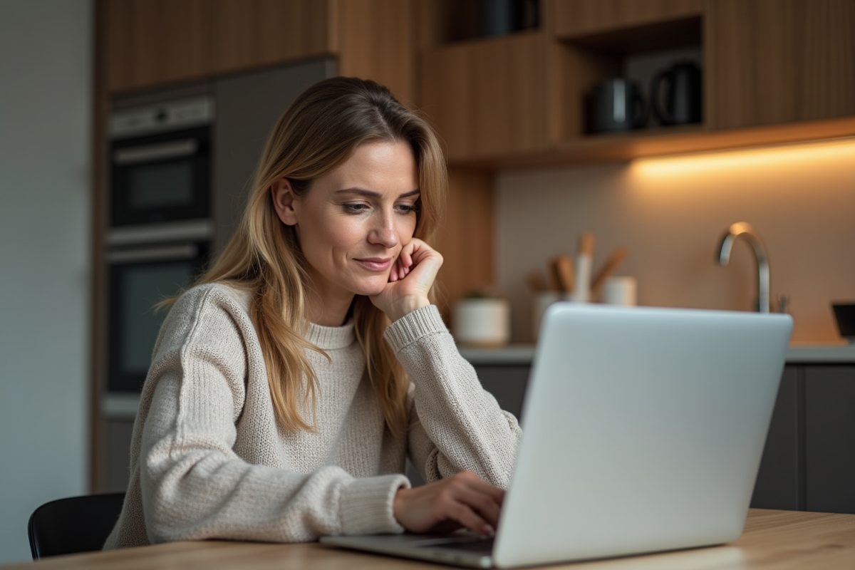 Femme d'âge moyen vérifiant ses paramètres de confidentialité