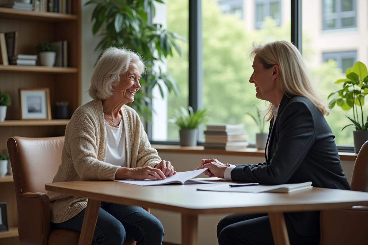 Femme retraitée discutant avec un conseiller financier