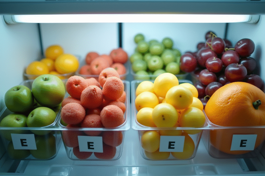 Fruits frais organisés dans un réfrigérateur moderne