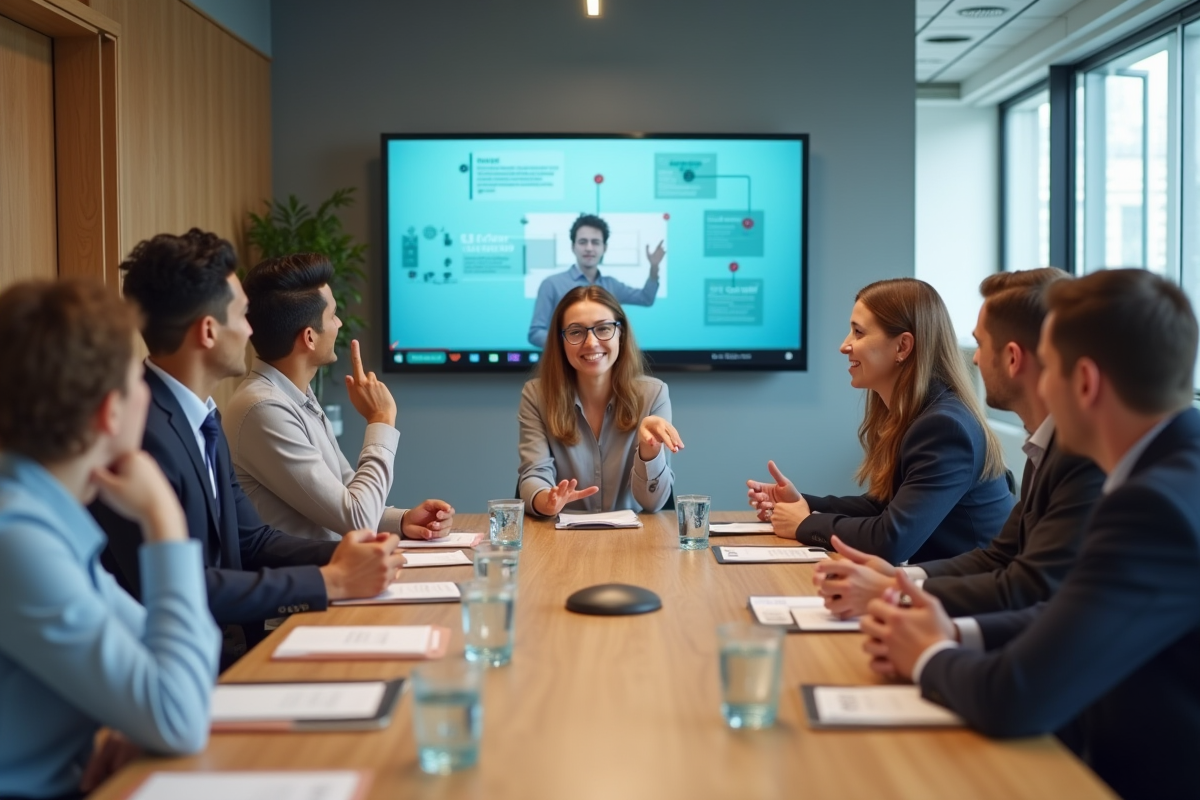 Groupe de professionnels en discussion en entreprise
