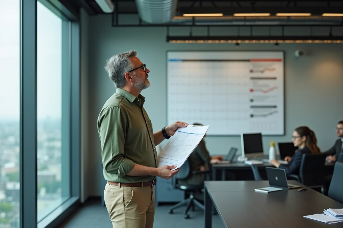 Homme d affaires regardant calendrier et tableau