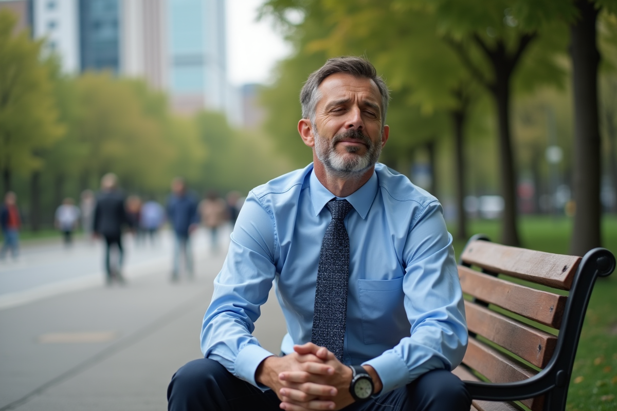 Homme se relaxant dans un parc urbain