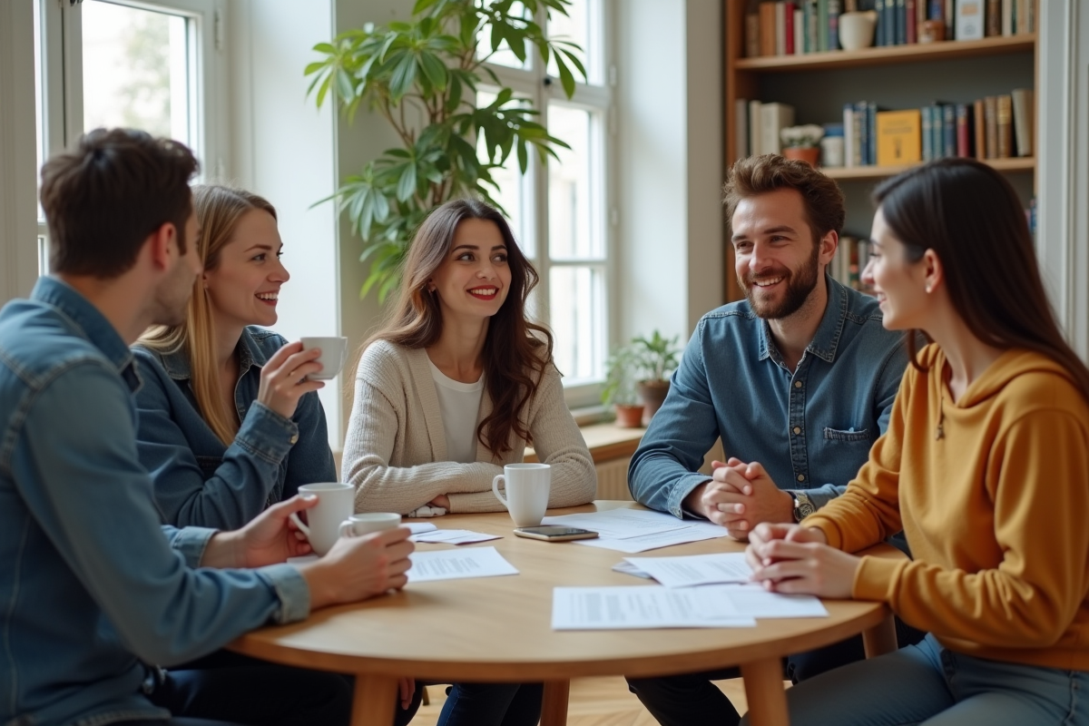 Groupe de jeunes discutant autour d