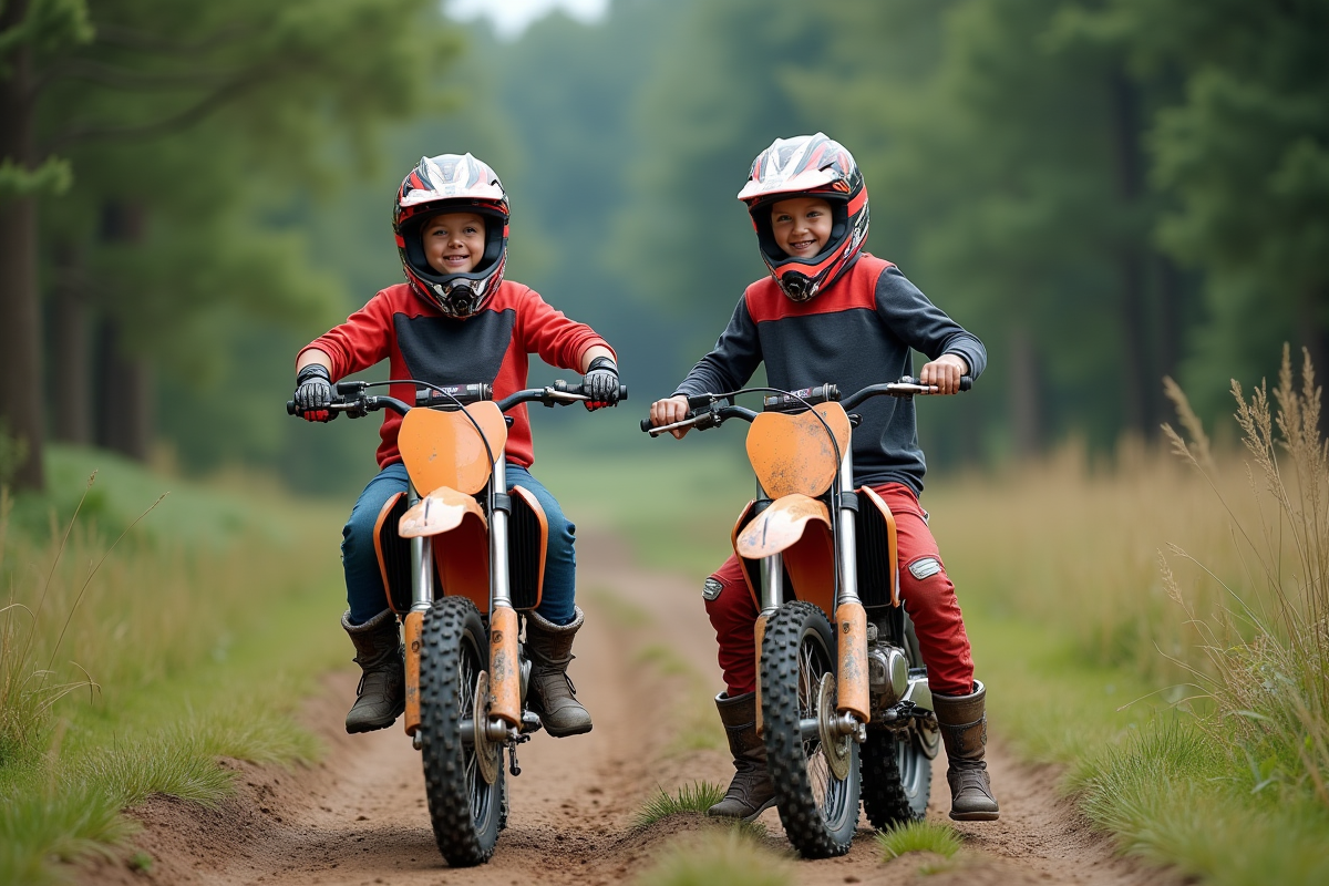 Adolescents en motocross avec leurs motos tout-terrain
