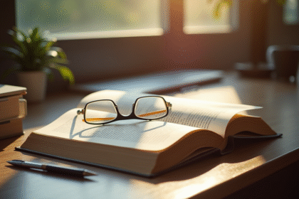 Livre de droit français ouvert sur un bureau moderne avec lunettes