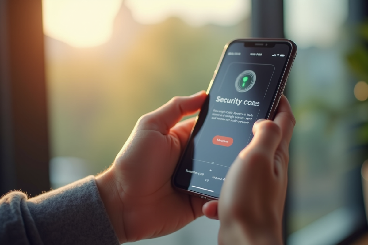 Mains tenant un smartphone avec code de sécurité