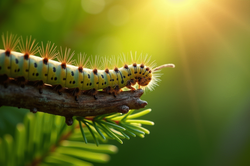 Piège à chenilles processionnaires sur branche de pin en plein soleil
