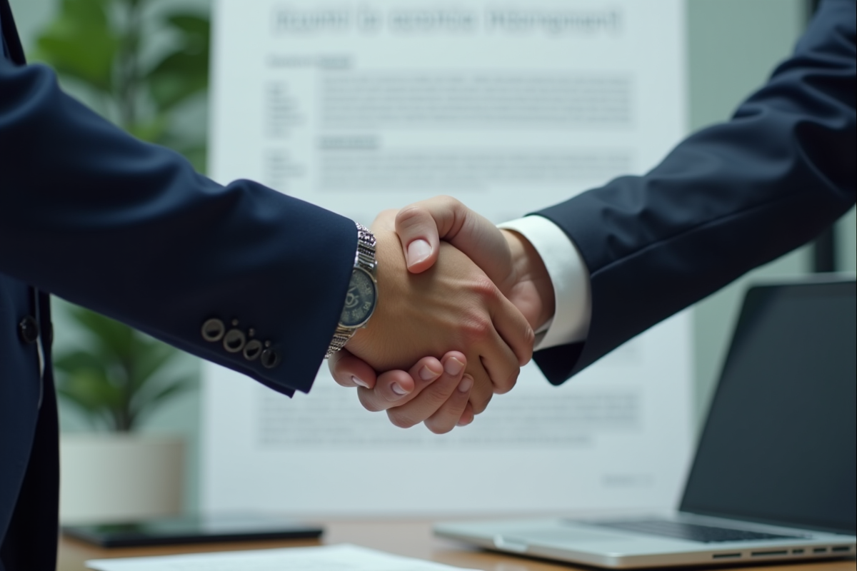 Poignée de main entre deux professionnels en droit en France