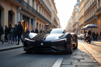 Voiture française moderne dans Paris avec design futuriste