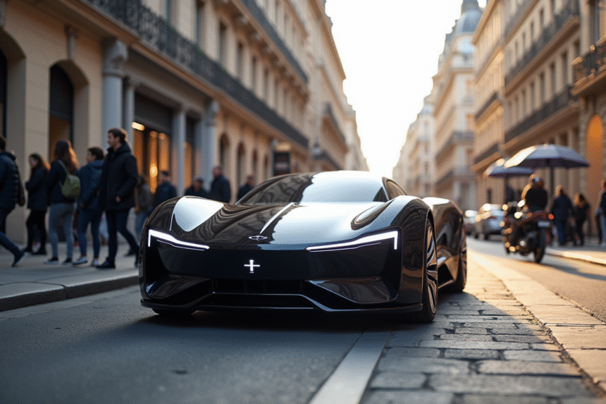 Voiture française moderne dans Paris avec design futuriste